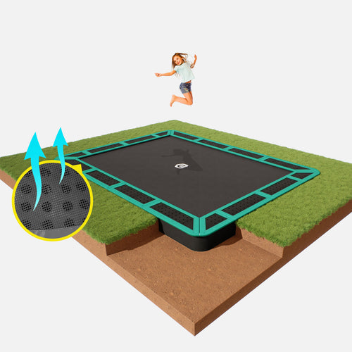 14ft x 10ft rectangle in ground trampoline green